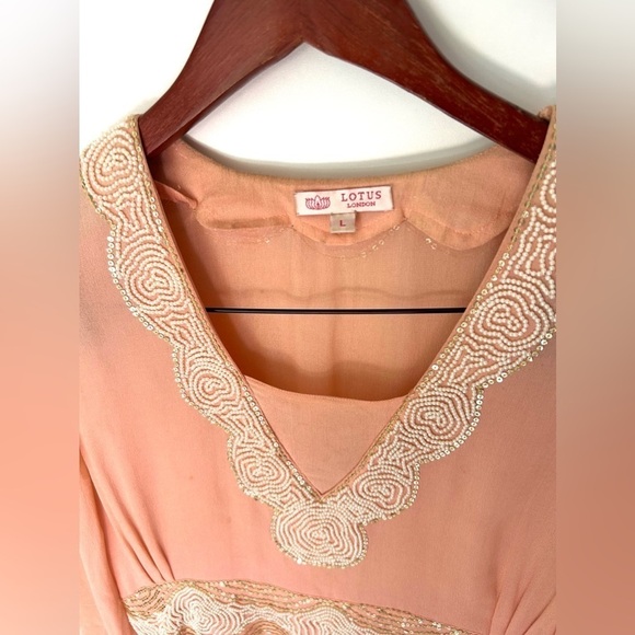 Lotus London silk beaded dress orange salmon - Picture 4 of 6